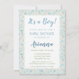 Groen en blauw Floral Baby Boy Shower Kaart