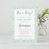 Groen en blauw Floral Baby Boy Shower Kaart (Staand voorkant)