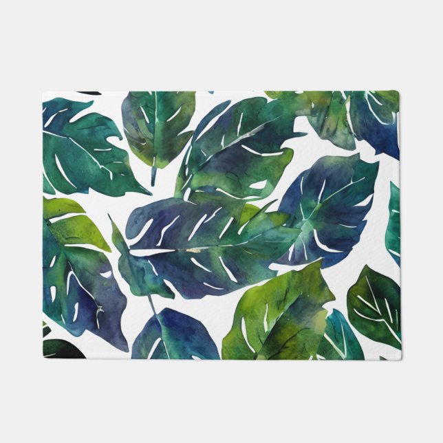 Groen en Blauw Foliage Philodendron Botanical Deurmat (Voorkant)