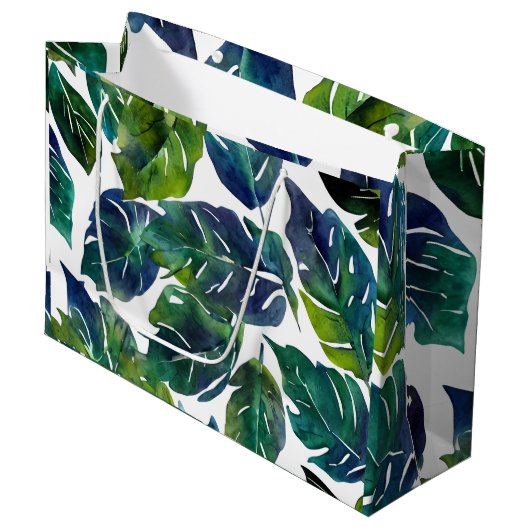 Groen en Blauw Foliage Philodendron Botanical Groot Cadeauzakje (Voorkant Gekanteld)