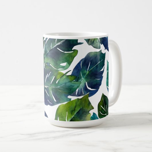 Groen en Blauw Foliage Philodendron Botanical Koffiemok (Voorkant rechts)