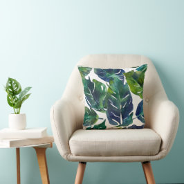 Groen en Blauw Foliage Philodendron Botanical Kussen