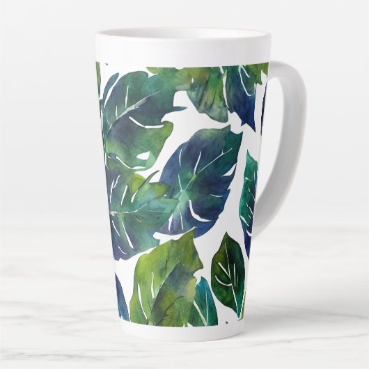 Groen en Blauw Foliage Philodendron Botanical Latte Mok (Rechterhoek)