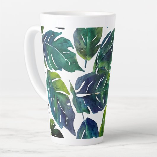 Groen en Blauw Foliage Philodendron Botanical Latte Mok (Linkerhoek)