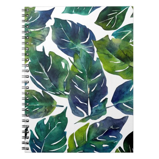 Groen en Blauw Foliage Philodendron Botanical Notitieboek (Voorkant)