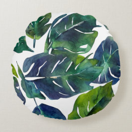 Groen en Blauw Foliage Philodendron Botanical Rond Kussen