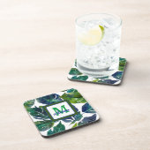 Groen en Blauw Foliage Philodendron Monogrammed Bier Onderzetter (Rechterzijde)