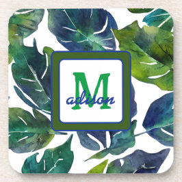 Groen en Blauw Foliage Philodendron Monogrammed Bier Onderzetter