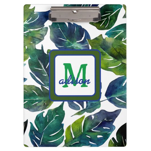 Groen en Blauw Foliage Philodendron Monogrammed Klembord (Voorkant)