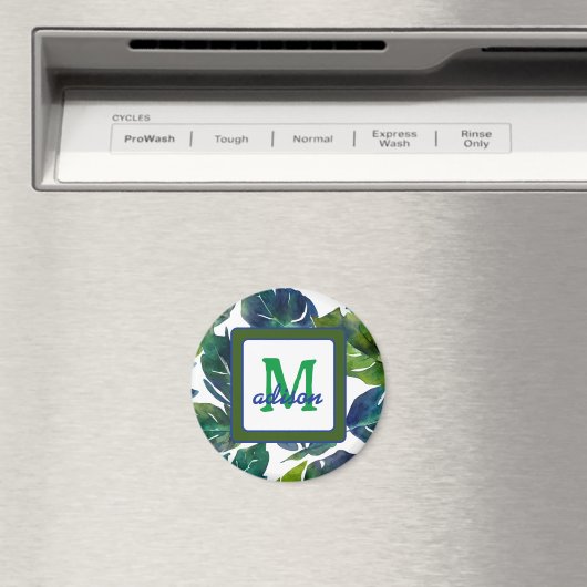 Groen en Blauw Foliage Philodendron Monogrammed Magneet (Insitu (Vaatwasser))