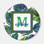 Groen en Blauw Foliage Philodendron Monogrammed Magneet (Voorkant)