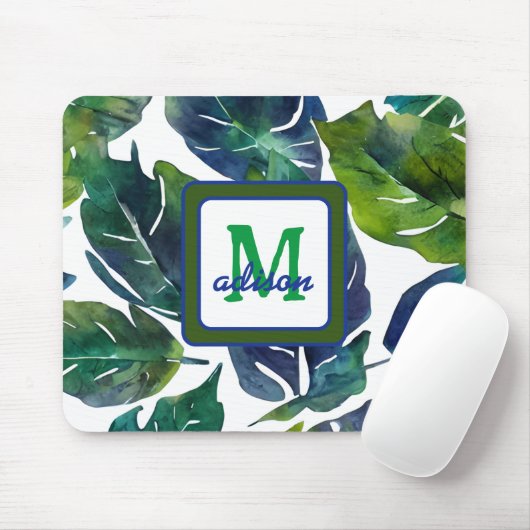 Groen en Blauw Foliage Philodendron Monogrammed Muismat (Met muis)