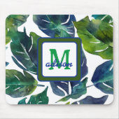 Groen en Blauw Foliage Philodendron Monogrammed Muismat (Voorkant)