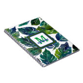 Groen en Blauw Foliage Philodendron Monogrammed Notitieboek (Rechterzijde)