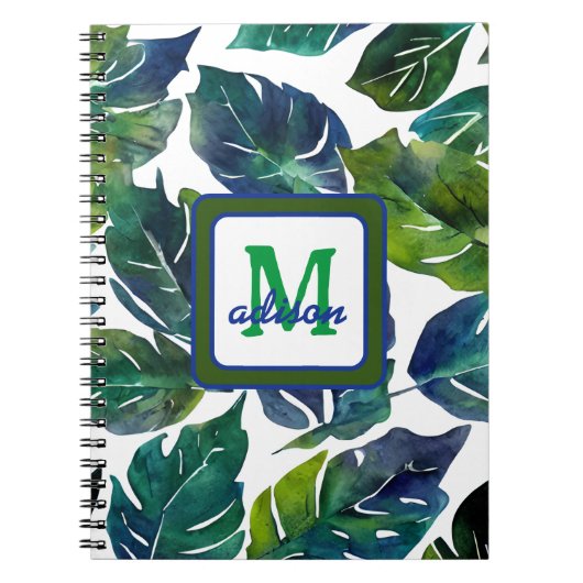 Groen en Blauw Foliage Philodendron Monogrammed Notitieboek (Voorkant)