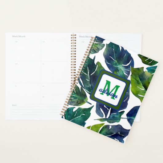 Groen en Blauw Foliage Philodendron Monogrammed Planner (Display)