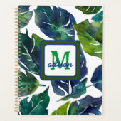 Groen en Blauw Foliage Philodendron Monogrammed Planner (Voorkant)