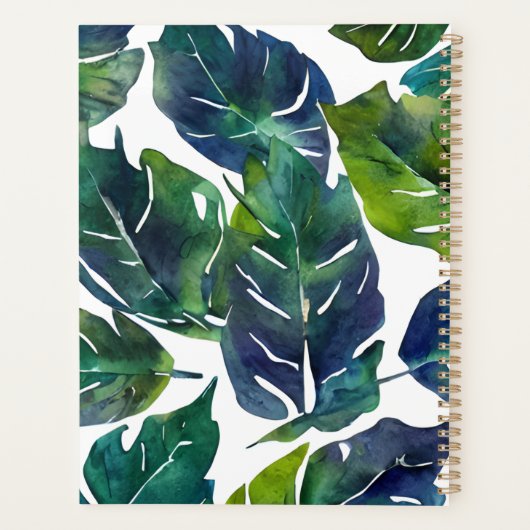 Groen en Blauw Foliage Philodendron Monogrammed Planner (Achterkant)