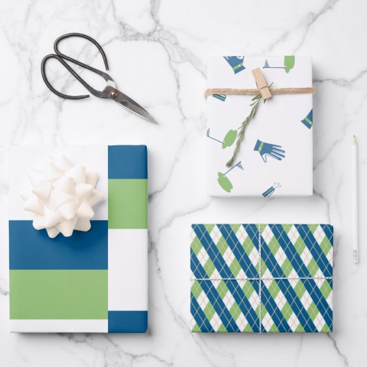 Groen en Blauw Golf Thema Inpakpapier Vel (Voorkant)