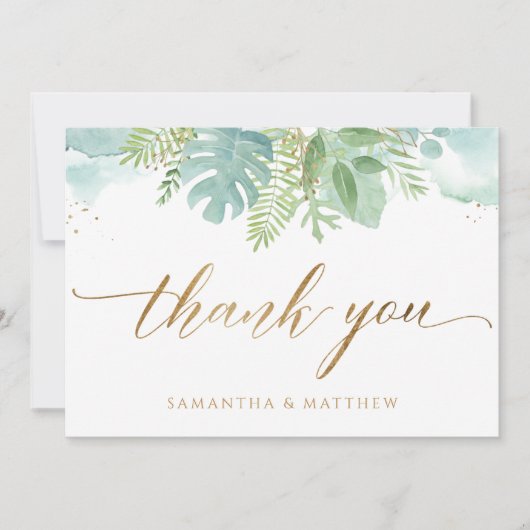 Groen en Blauw Groene Waterverf, Elegant Bedankkaart (Voorkant)