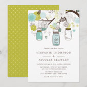 Groen en Blauw Hanging Mason Jars Wedding Kaart (Voorkant / Achterkant)