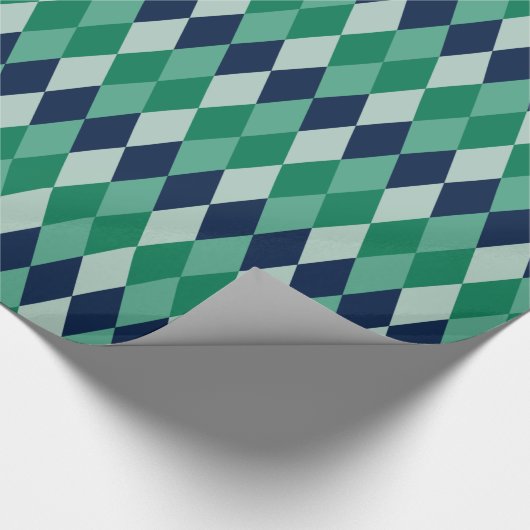 groen en blauw Harlequin Diamond patroon Cadeaupapier (Hoek)