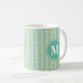 Groen en Blauw Herringbone Patroon met Monogram Koffiemok (Voorkant rechts)