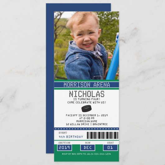 Groen en Blauw Hockey Verjaardag Kaart (Voorkant / Achterkant)