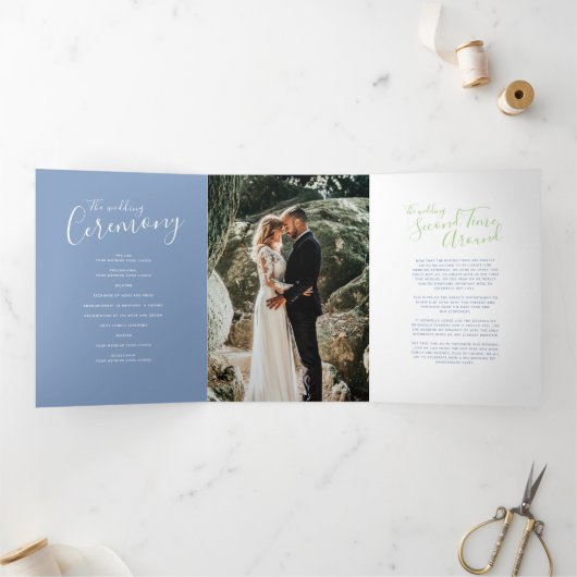 Groen en blauw huwelijksvernieuwing ceremonie prog drieluik programma (Binnen)