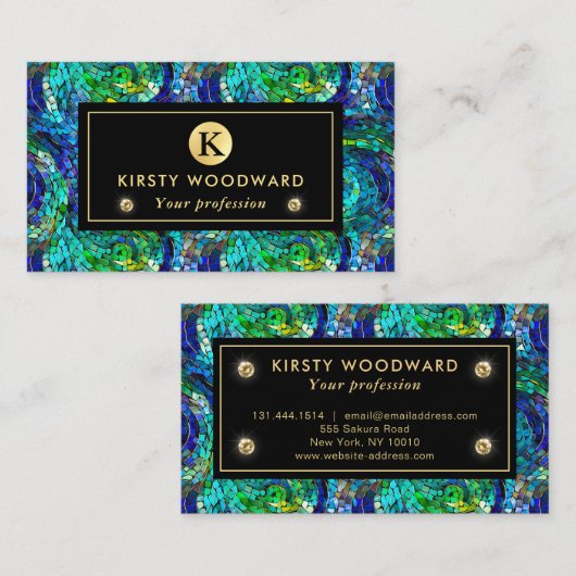 Groen en Blauw Juweel Toon Mozaïek Glas Patroon Visitekaartje (Voorkant / Achterkant)