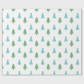 Groen en blauw kerstboompatroon cadeaupapier (Vlak)