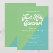 Groen en blauw kleurblok Eerste Heilige Communie Kaart (Voorkant / Achterkant)
