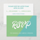 Groen en Blauw Kleurenblok Retro bruiloft RSVP Kaartje (Voorkant / Achterkant)