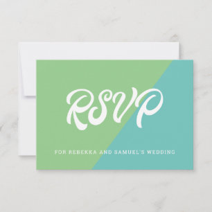 Groen en Blauw Kleurenblok Retro bruiloft RSVP Kaartje