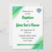 Groen en Blauw LDS Doopuitnodiging Save The Date (Voorkant)