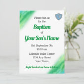 Groen en Blauw LDS Doopuitnodiging Save The Date (Staand voorkant)