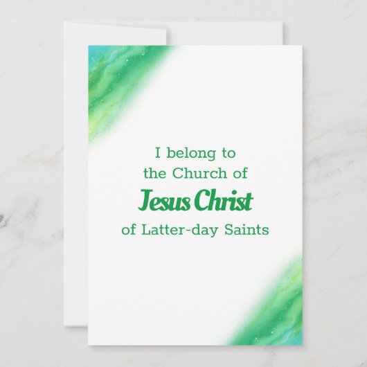 Groen en Blauw LDS Doopuitnodiging Save The Date (Achterkant)