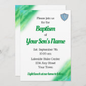 Groen en Blauw LDS Doopuitnodiging Save The Date (Voorkant / Achterkant)