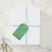 Groen en blauw lederen patroon cadeaulabel (Met Touw)
