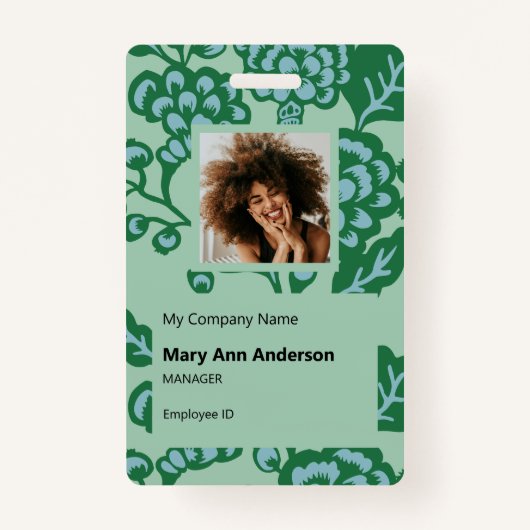 Groen en Blauw Levendig en Vet Bloempatroon Badge (Voorkant)