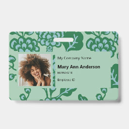 Groen en Blauw Levendig en Vet Bloempatroon Badge