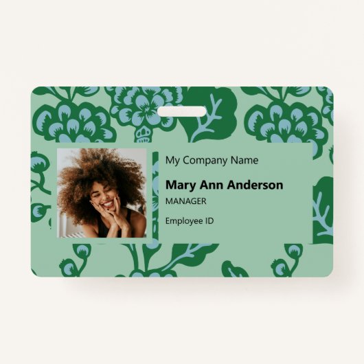 Groen en Blauw Levendig en Vet Bloempatroon Badge (Voorkant)