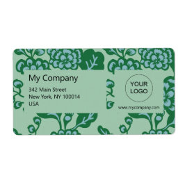 Groen en Blauw Levendig en Vet Bloempatroon Etiket