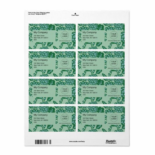 Groen en Blauw Levendig en Vet Bloempatroon Etiket (Full Sheet)