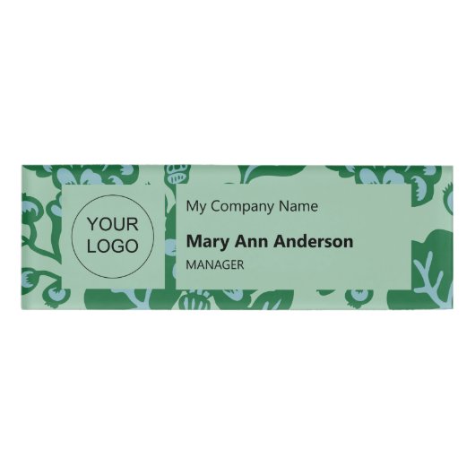 Groen en Blauw Levendig en Vet Bloempatroon Naambadge (Voorkant)