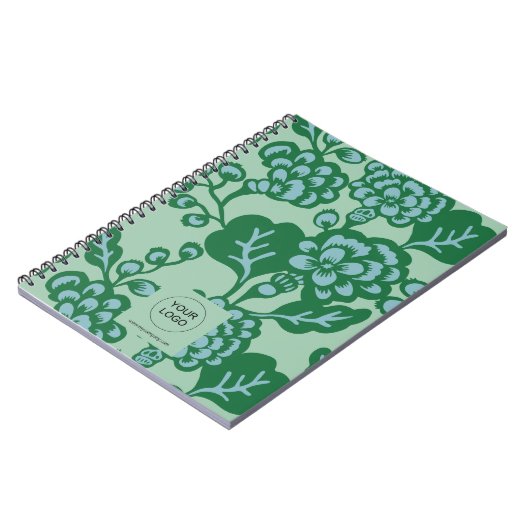 Groen en Blauw Levendig en Vet Bloempatroon Notitieboek (Linkerzijde)