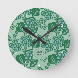 Groen en Blauw Levendig en Vet Bloempatroon Ronde Klok