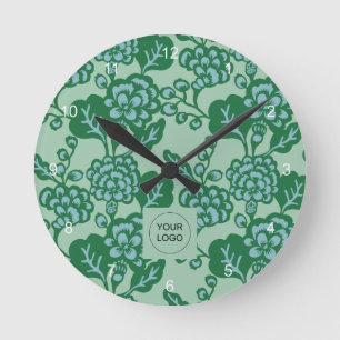 Groen en Blauw Levendig en Vet Bloempatroon Ronde Klok
