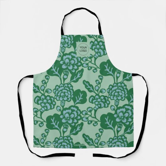 Groen en Blauw Levendig en Vet Bloempatroon Schort (Voorkant)