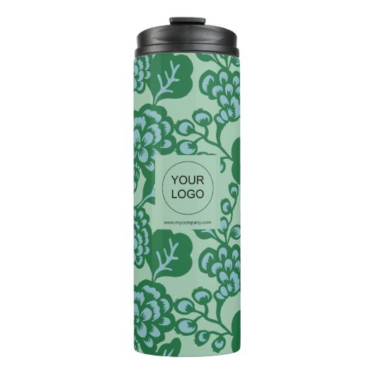 Groen en Blauw Levendig en Vet Bloempatroon Thermosbeker (Voorkant)